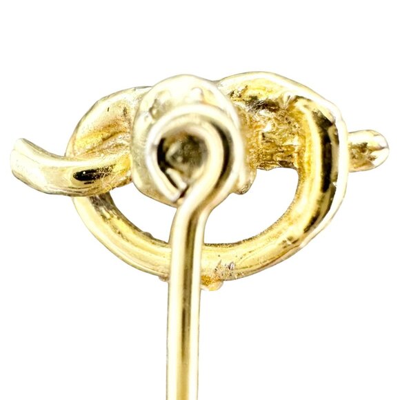 Goldtone Knot Stick Pin Brooch With Red Rhinestone Accent Jewelry Accessory 2 in - Picture 4 of 5